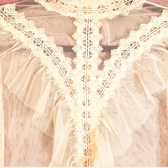 NEW: SHEER MOCK NECK RUFFLED BLOUSE - Picture 16 of 16